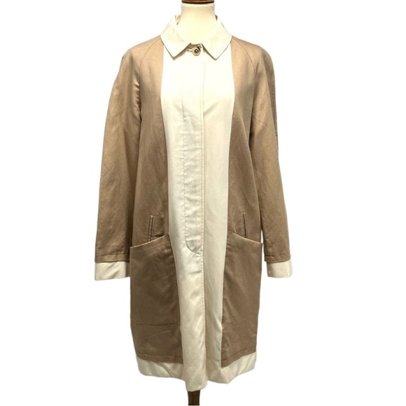 See By Chloe Tan & Cream Natural Flax Cotton Button Front Casual Jacket Coat 12 - Picture 2 of 13